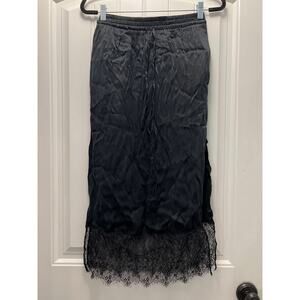 NWT Zara Women’s Elastic‎ Waistband Lace Bottom Hem Maxi Slip Skirt Size S Black